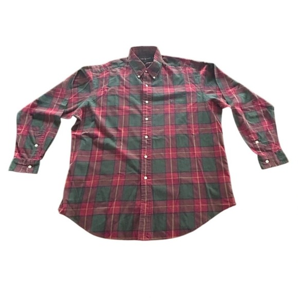 Ralph Lauren Blake 100% Cotton Button Down Shirt Men's‎ Large Red Green Plaid - Picture 1 of 6